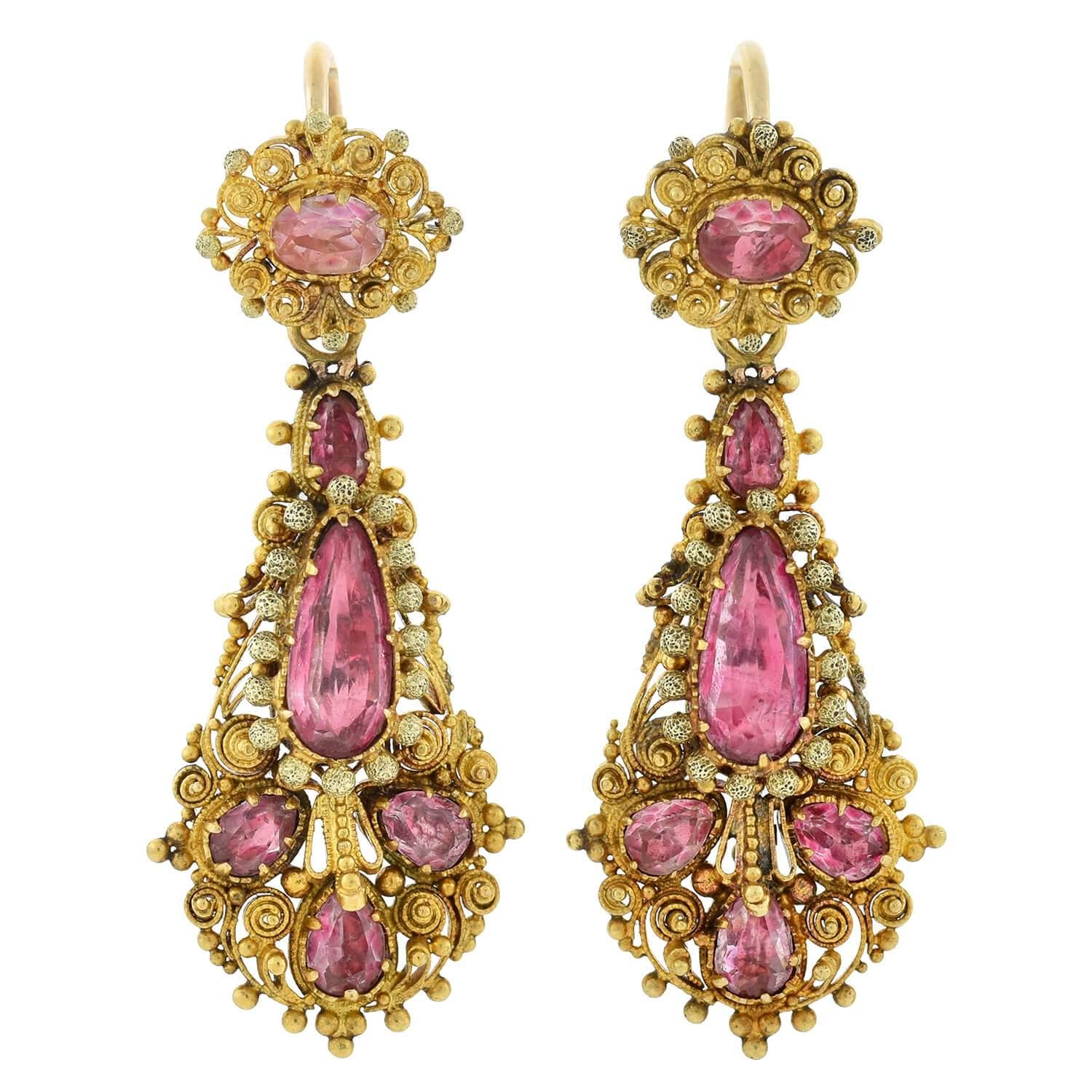 Oval Cut Early Georgian Pink Topaz Necklace and Earring Demi-Parure Set For Sale