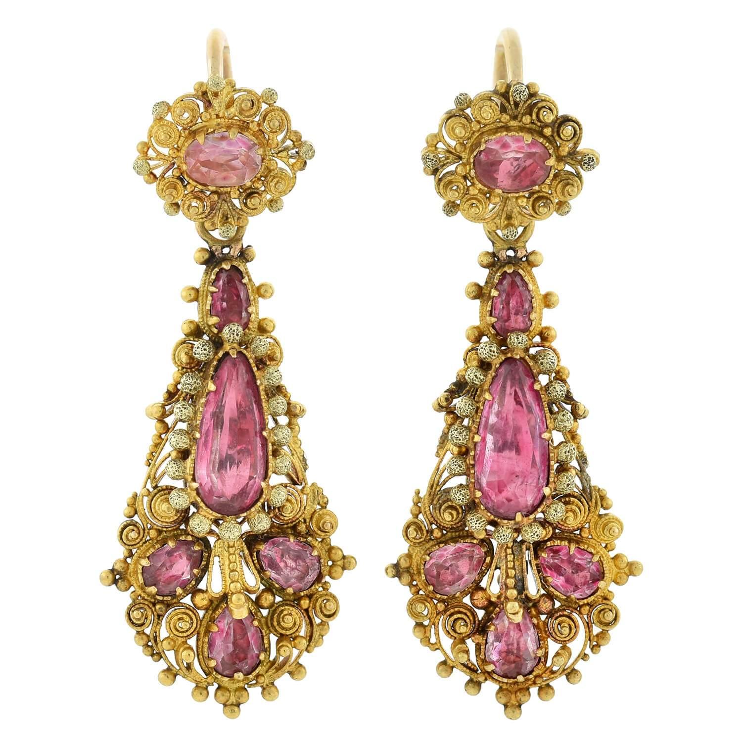 Ensemble demi-parure collier et boucles d'oreilles en topaze rose du début de l'époque géorgienne Pour femmes en vente