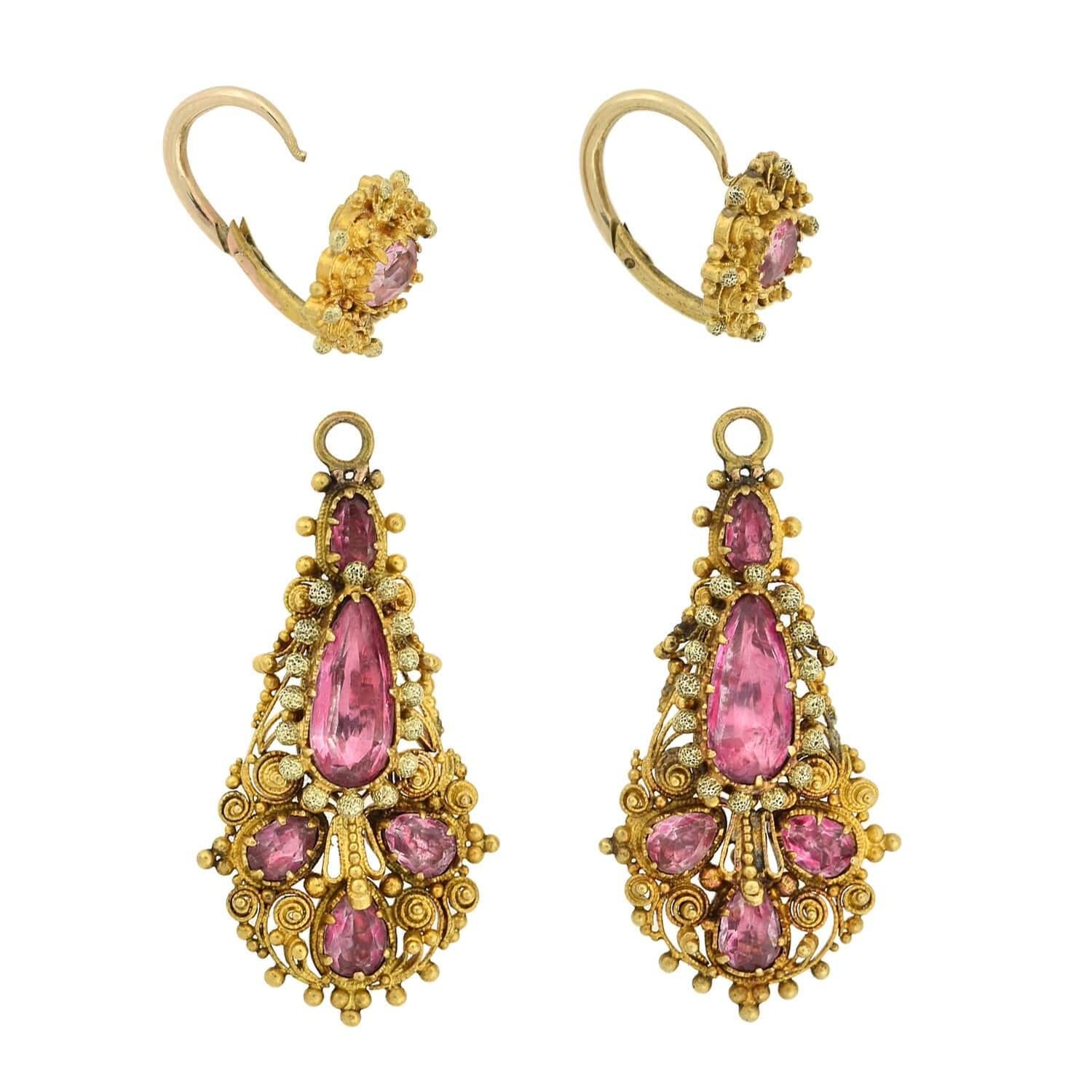 Early Georgian Pink Topaz Necklace and Earring Demi-Parure Set For Sale 2