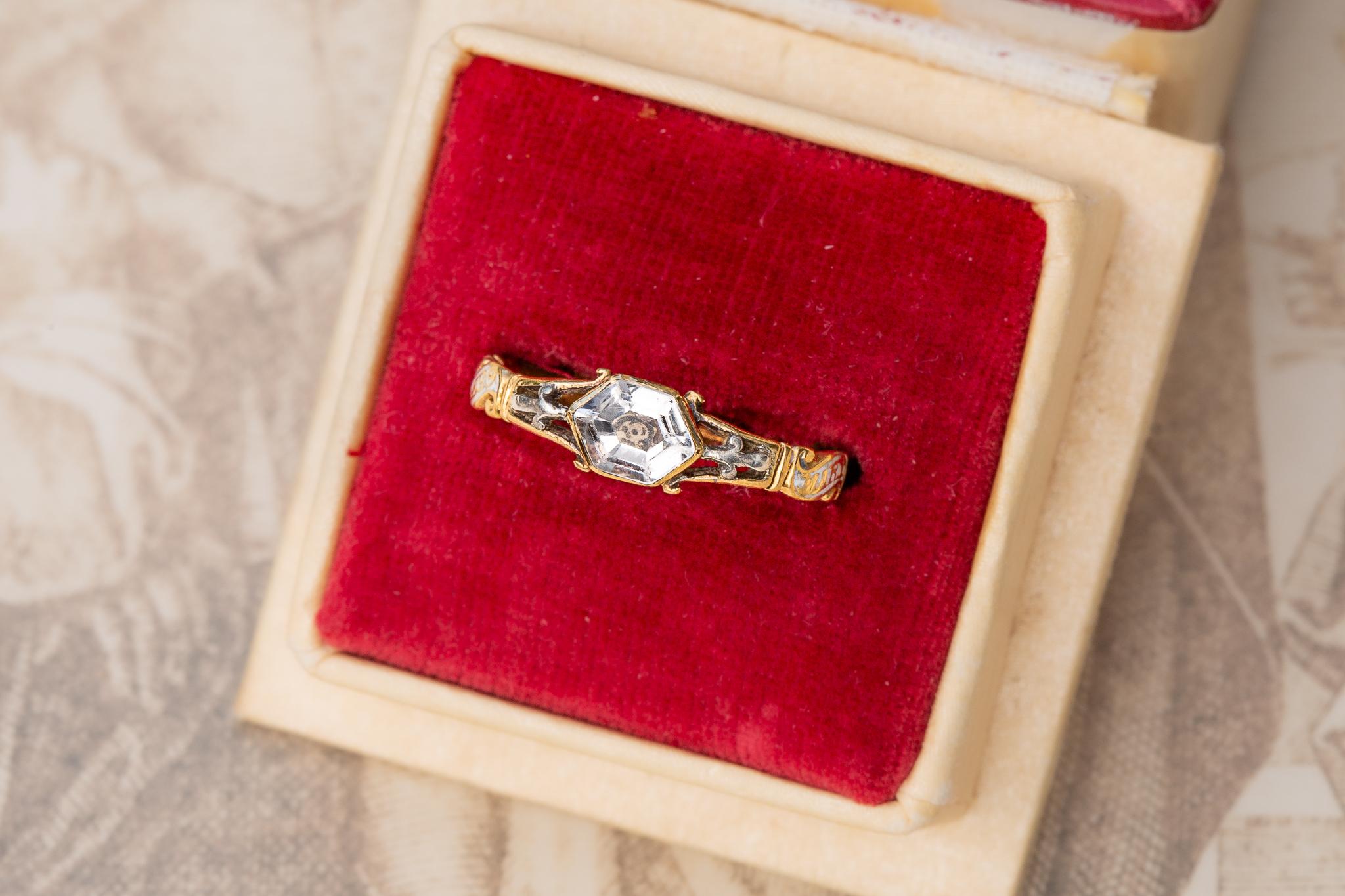 Early Georgian Skull and Crossbones Stuart Crystal Mourning Ring c.1740 9