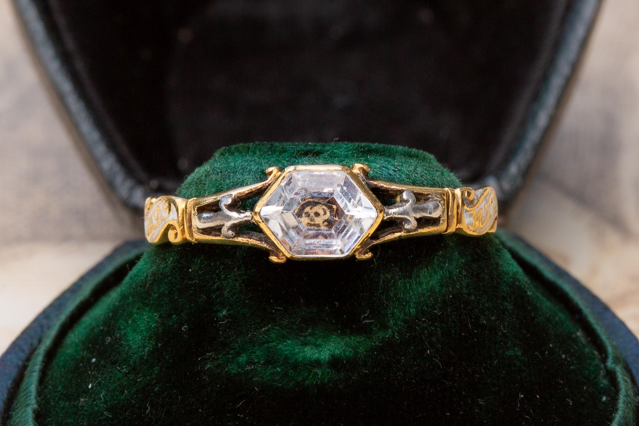 Early Georgian Skull and Crossbones Stuart Crystal Mourning Ring c.1740 10