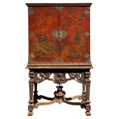 Early Georgian Style Chinoiserie Cabinet / Secretary Desk W/ Carved Pagoda Base