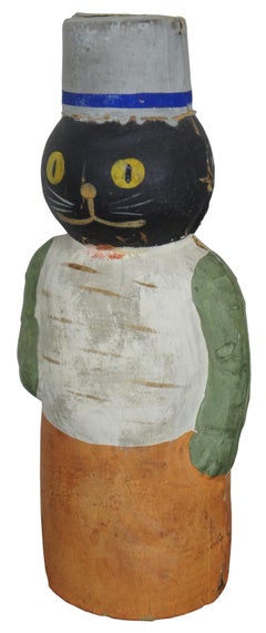 Early German Antique Composition Black Cat Candy Container Halloween Xmas