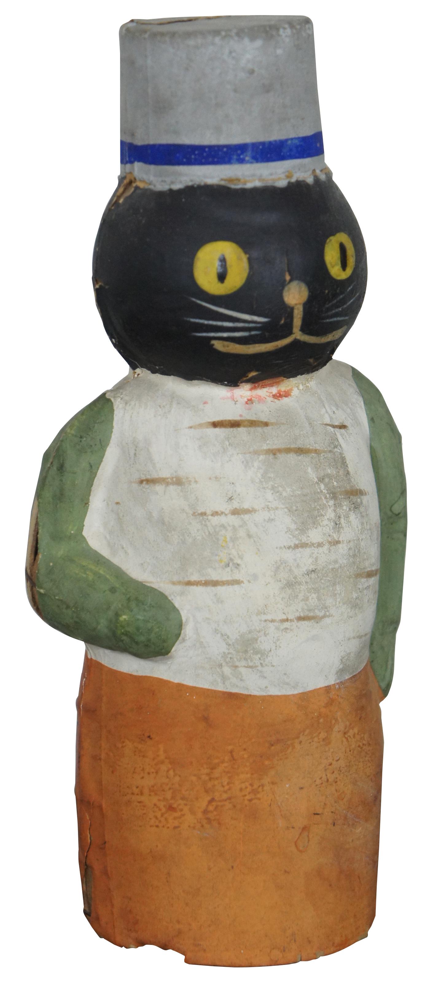 Folk Art Early German Antique Composition Black Cat Candy Container Halloween Xmas
