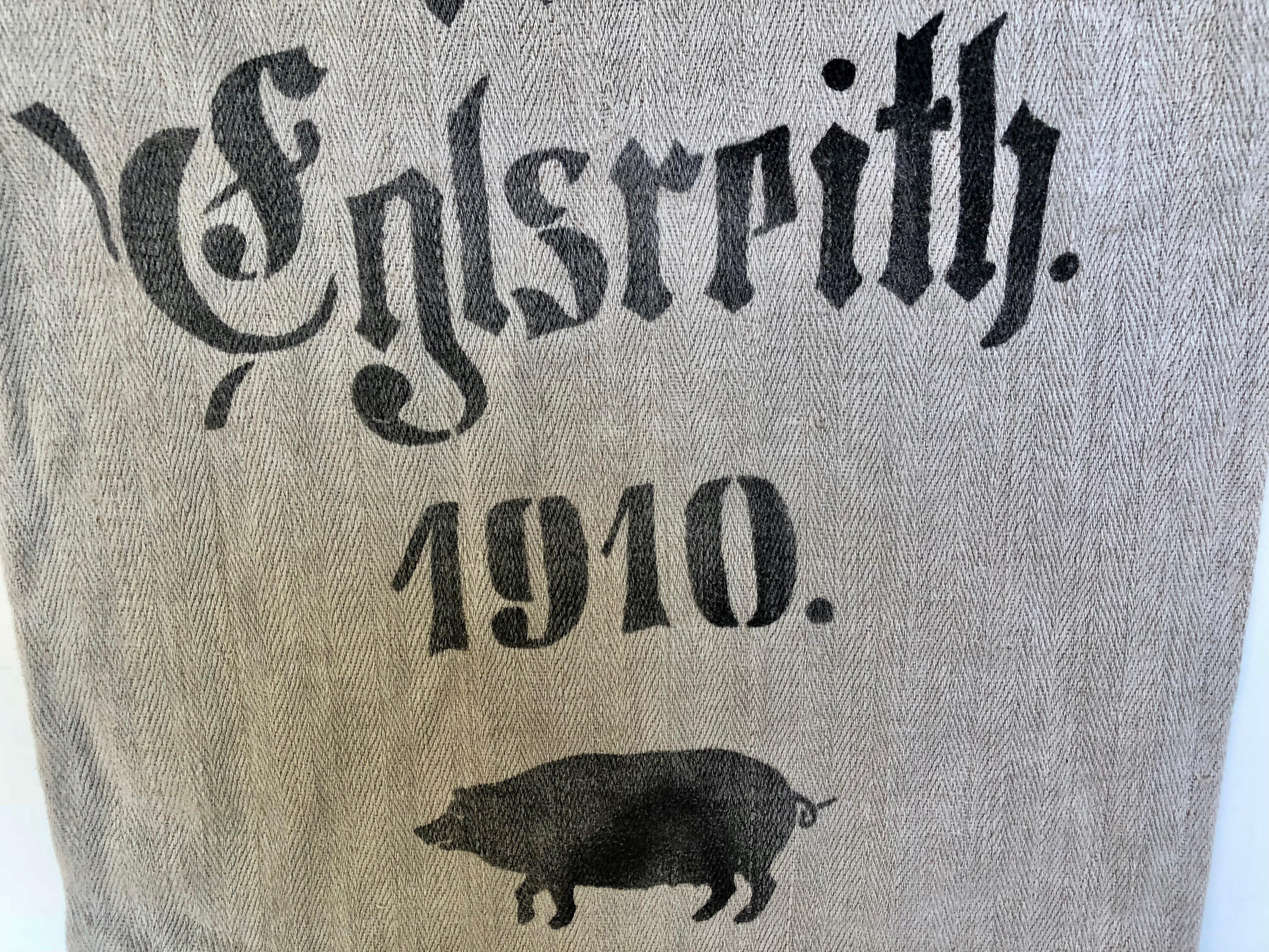 Early German Grainsack with Beautiful Original Calligraphy and Graphics, Pig In Distressed Condition For Sale In Glen Ellyn, IL