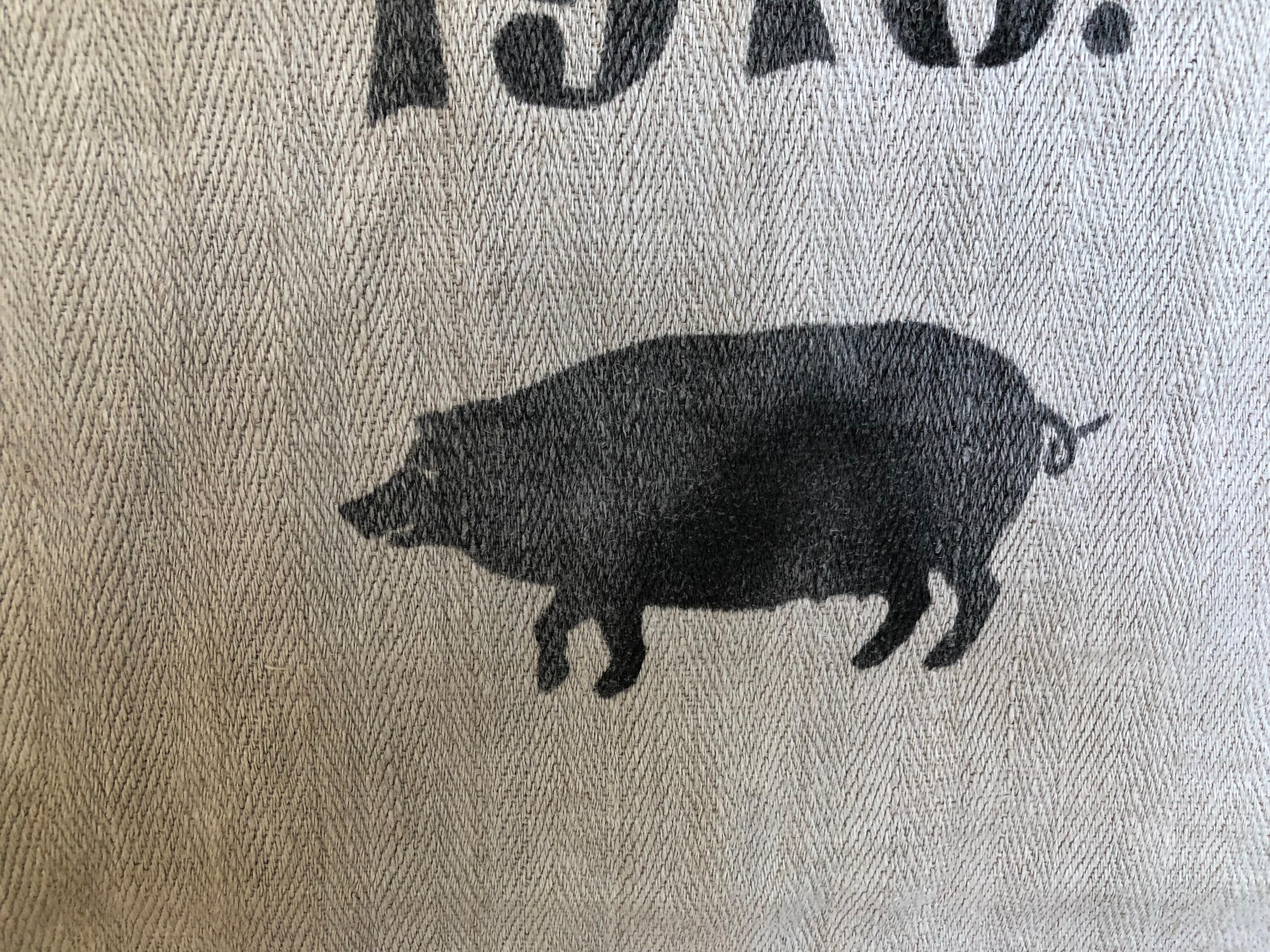20th Century Early German Grainsack with Beautiful Original Calligraphy and Graphics, Pig For Sale