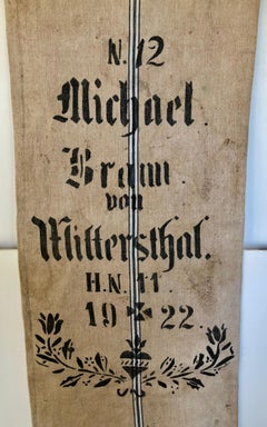 Early German Handwoven Grain Sack with Original Calligraphy and Graphics