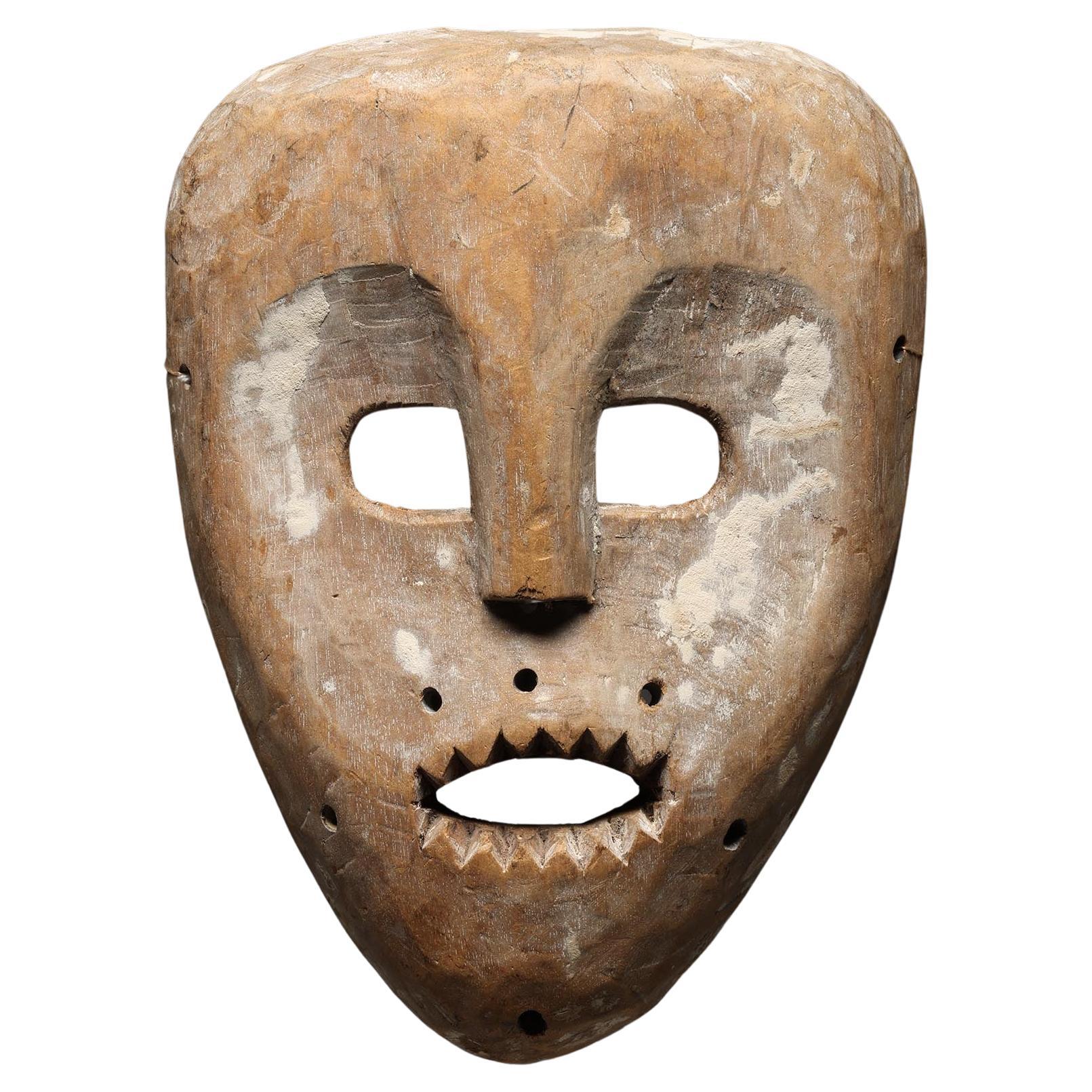 Early Ghost Like Kumu Mask With Kaolin Open Eyes Mouth Teeth Congo Africa