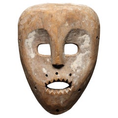 Early Ghost Like Kumu Mask With Kaolin Open Eyes Mouth Teeth Congo Africa