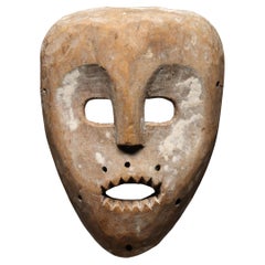 Early Ghost Like Kumu Mask With Kaolin Open Eyes Mouth Teeth Congo Africa