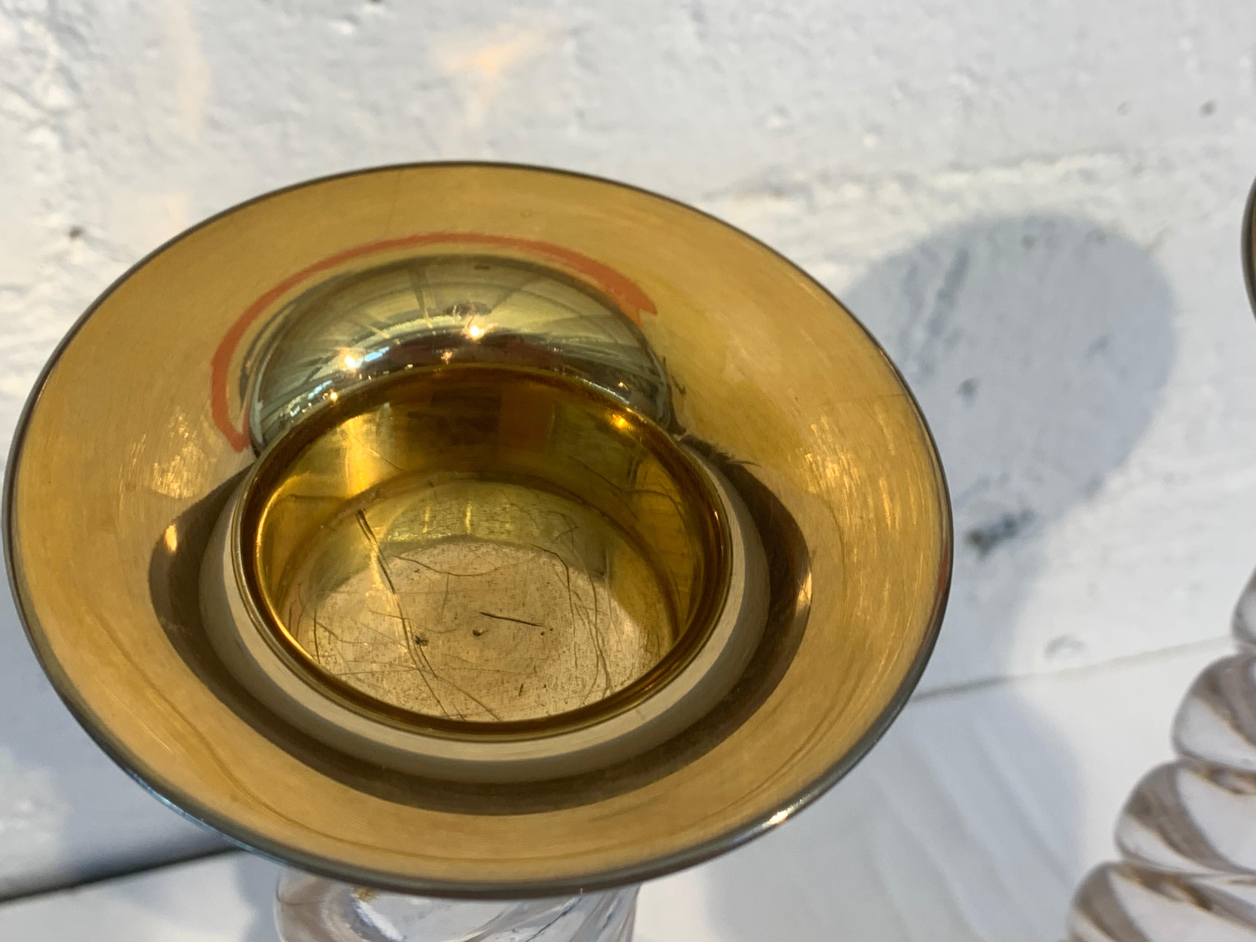 Brass Early Glass and Ormolu Candlesticks For Sale