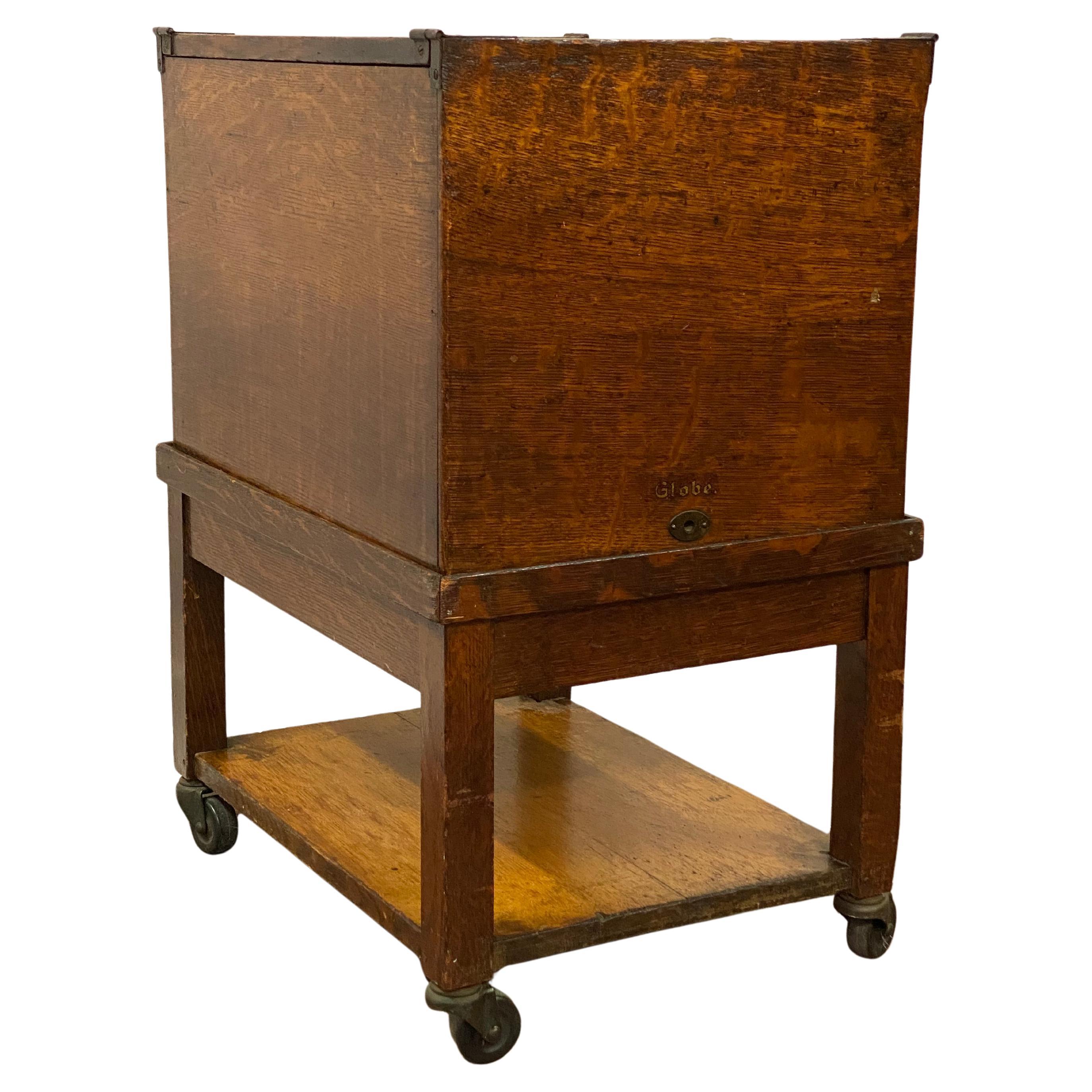Early Globe Compact Rolling Office Filing Cabinet For Sale