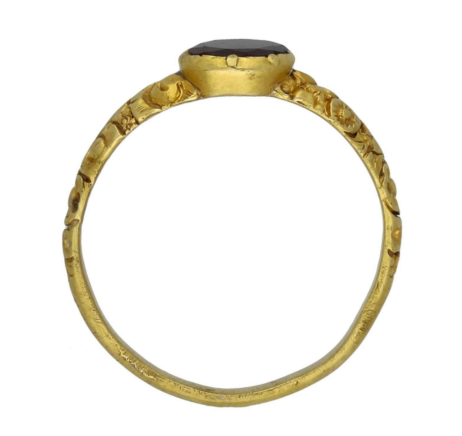 Bague en or sertie de grenats, vers le 18e siècle. Unisexe en vente