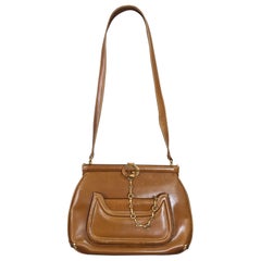 Vintage Early Gucci Logo Caramel Leather Shoulder Bag
