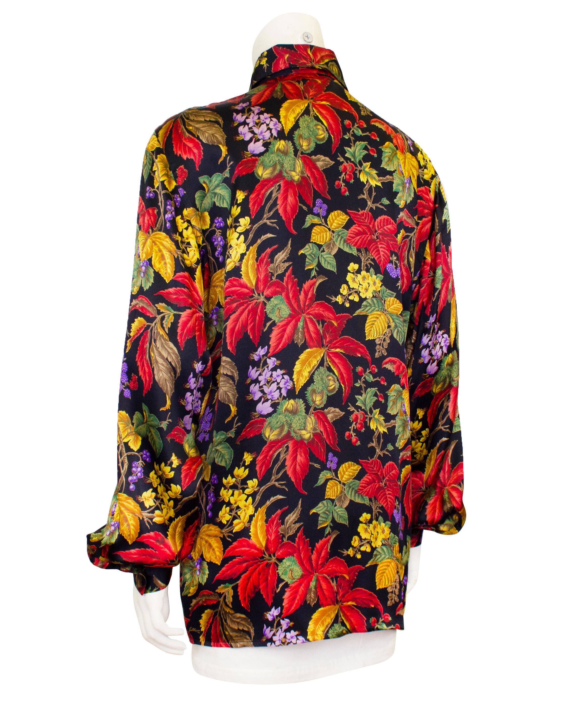 Brown Early Gucci Long Raspberry Botanical Print Silk Shirt  For Sale