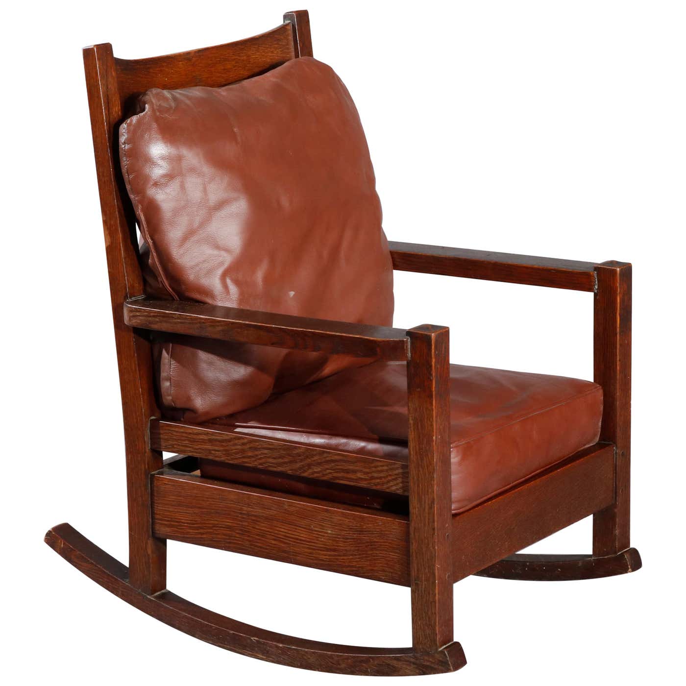 Early Gustav Stickley Arts and Crafts Mission Oak Slat Back Rocker ...