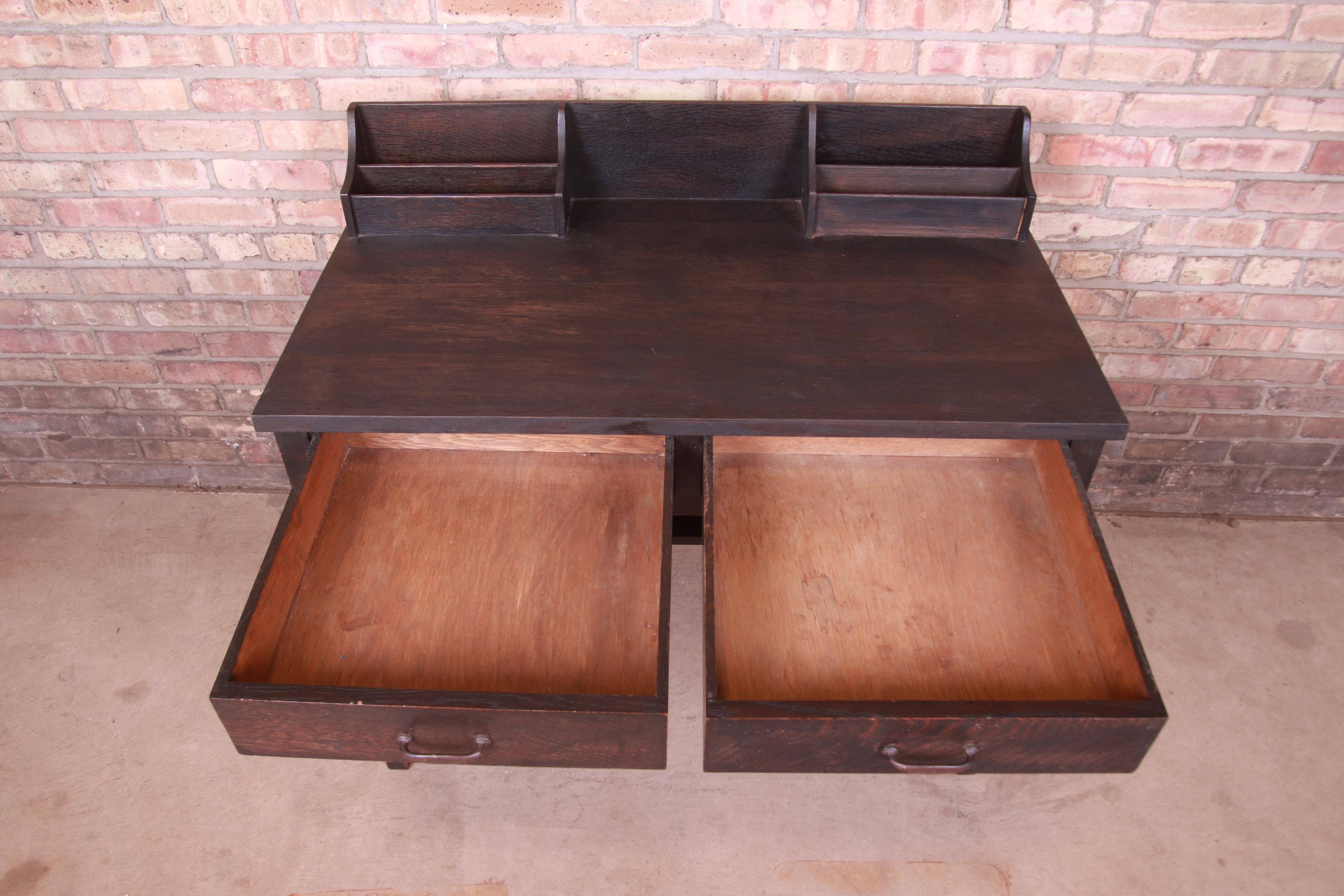 Copper Early Gustav Stickley Ebonized Mission Oak Arts & Crafts Writing Desk For Sale