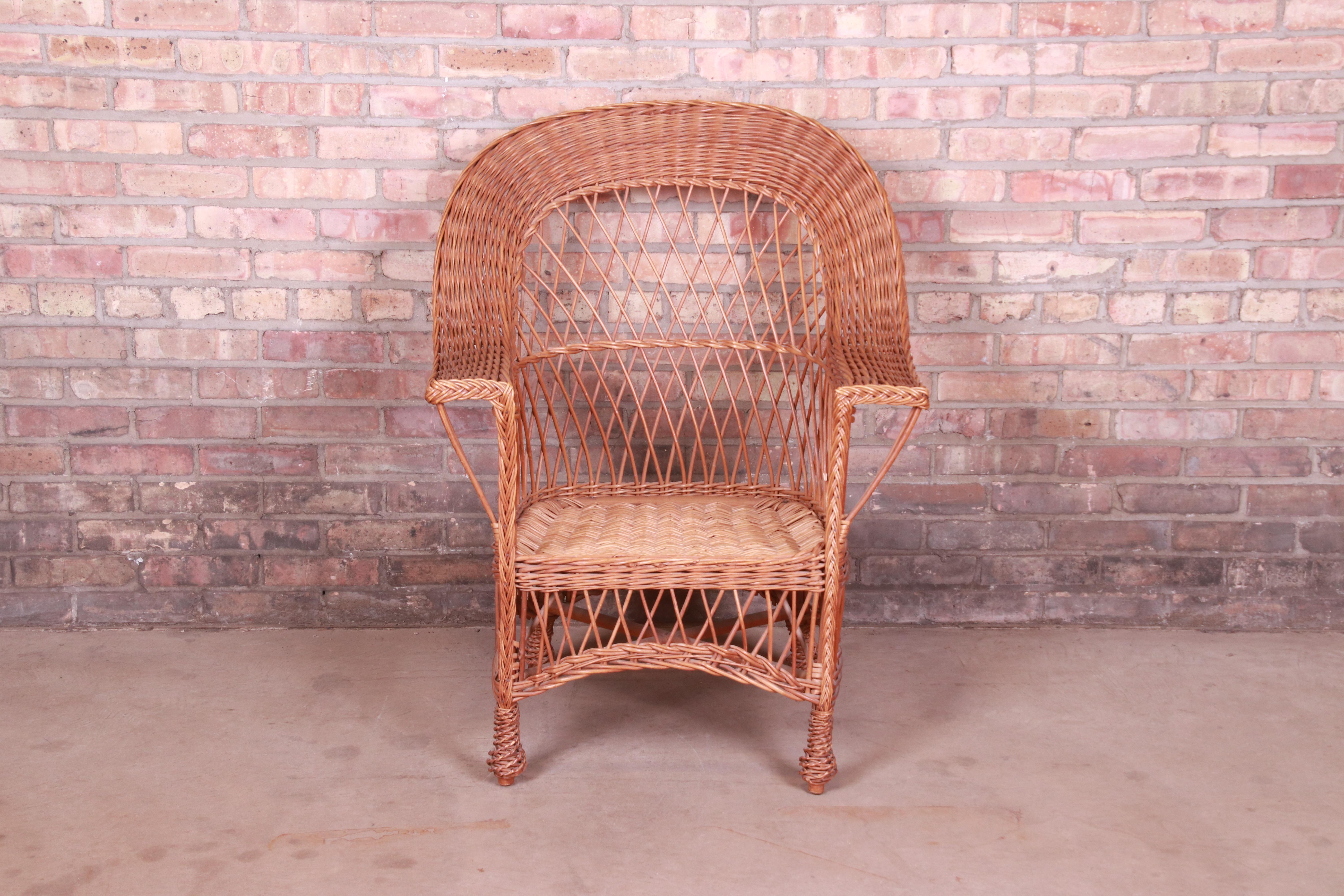 Arts and Crafts Early Gustav Stickley Willow Armchair, Circa 1904