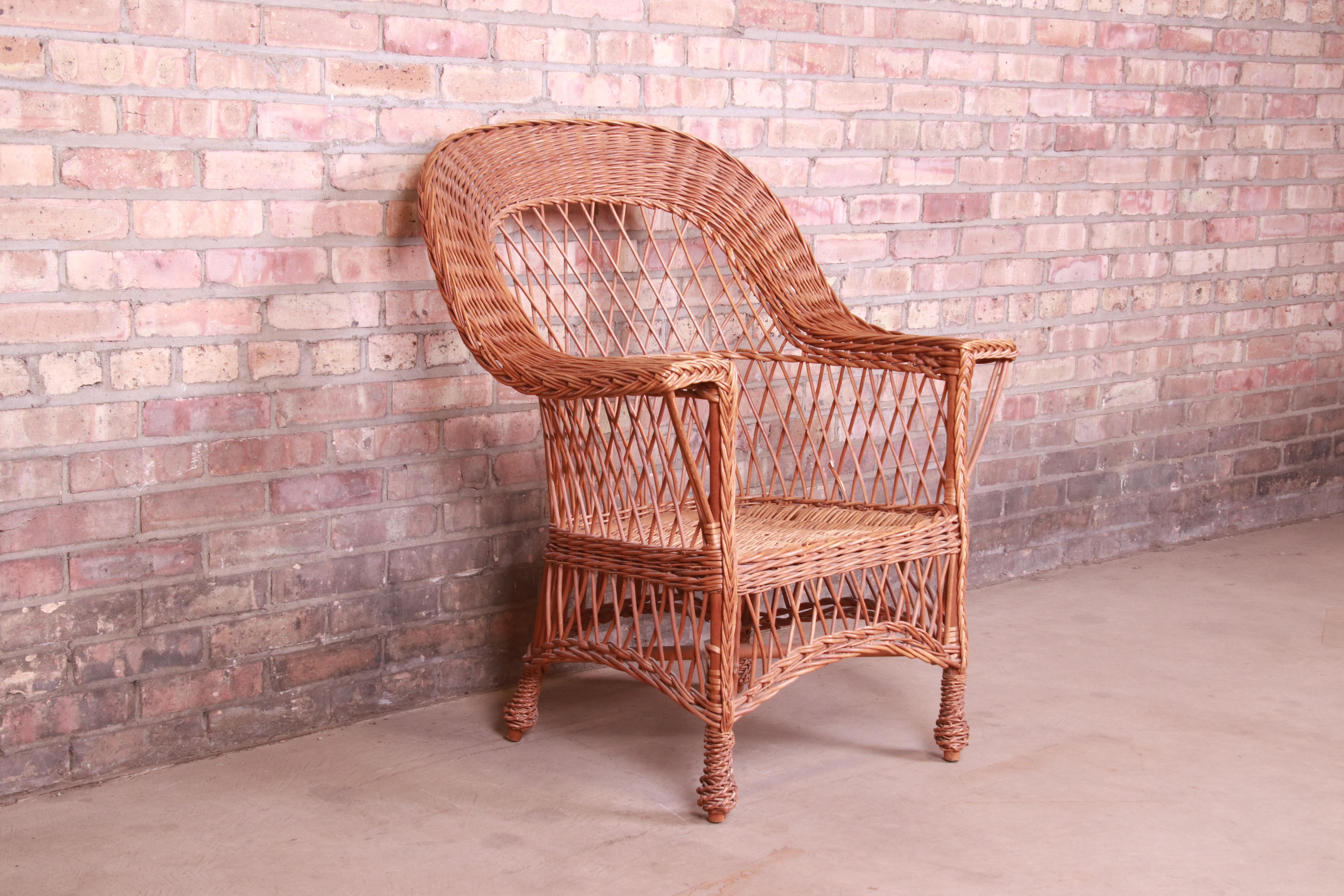 Early 20th Century Early Gustav Stickley Willow Armchair, Circa 1904