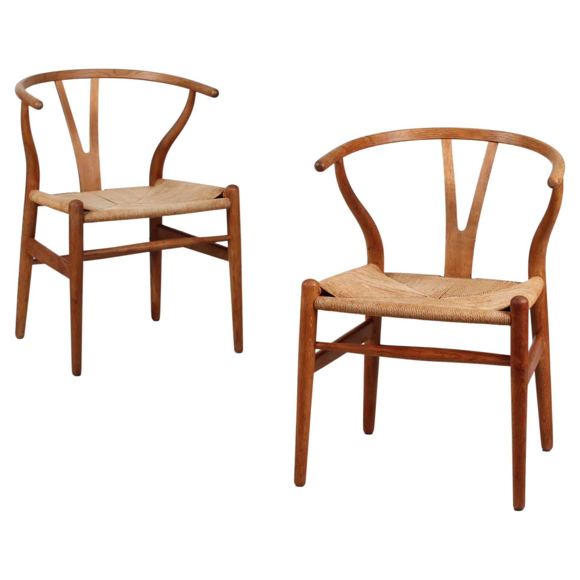 Early H. J. Wegner Pair Wishbone Chairs CH 24 of Oak by Carl Hansen and Son 1958 at 1stDibs