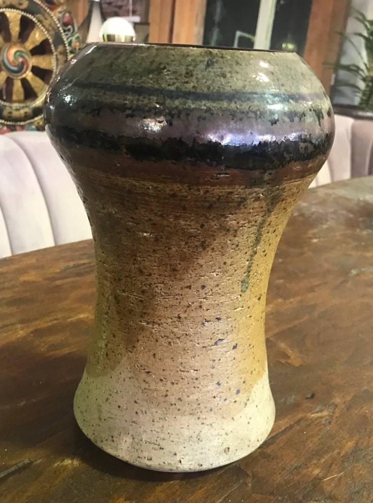 A beautifully designed and shaped, large, and substantial vessel or vase by Danish potter Helle Allpass who hailed from a long line of family potters. The piece is signed 