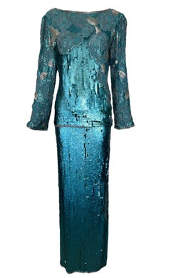 Ensemble de paillettes et de perles d'Halston, années 1980