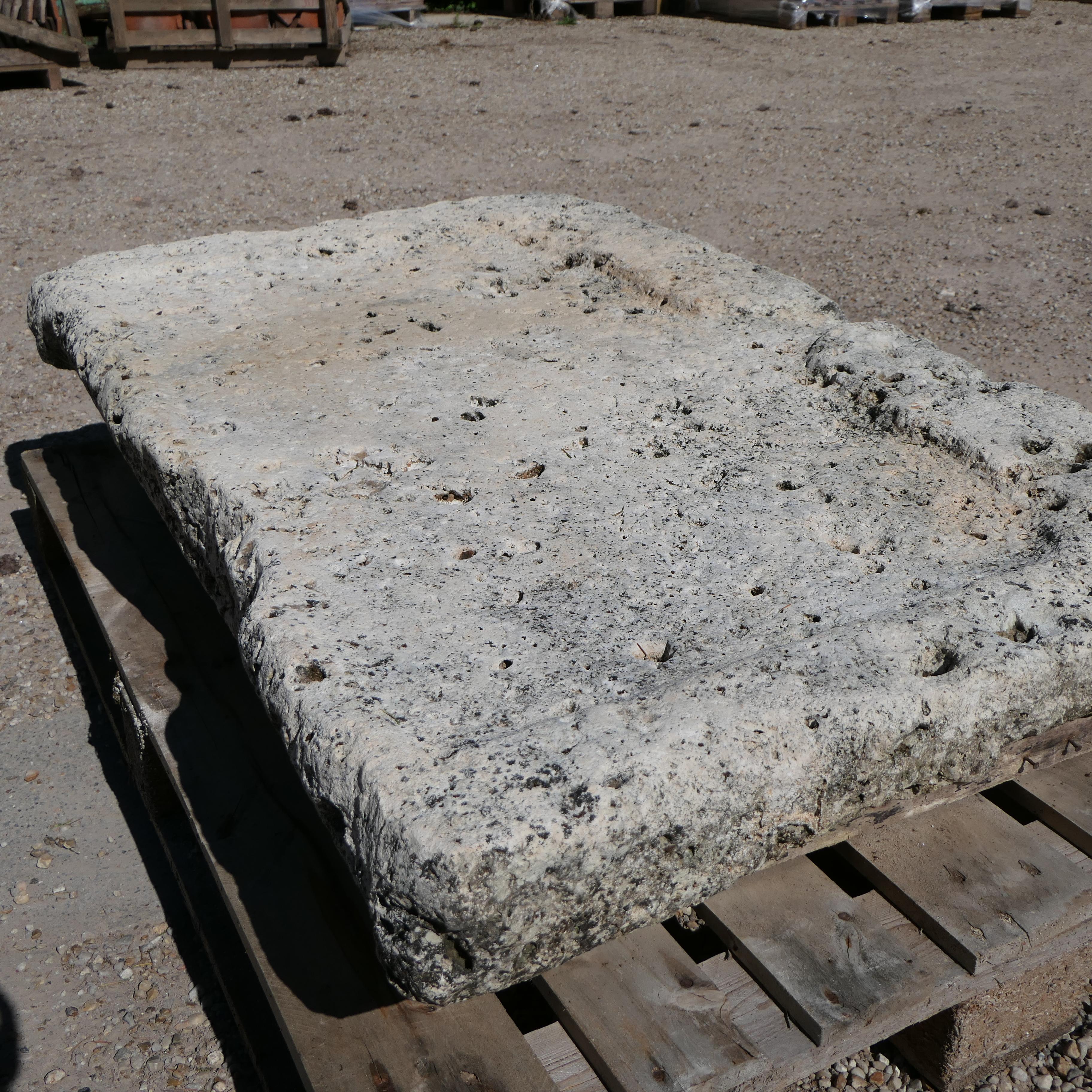 Early Hand-Carved Stone Sink – Exceptional Weathered Surface For Sale 2