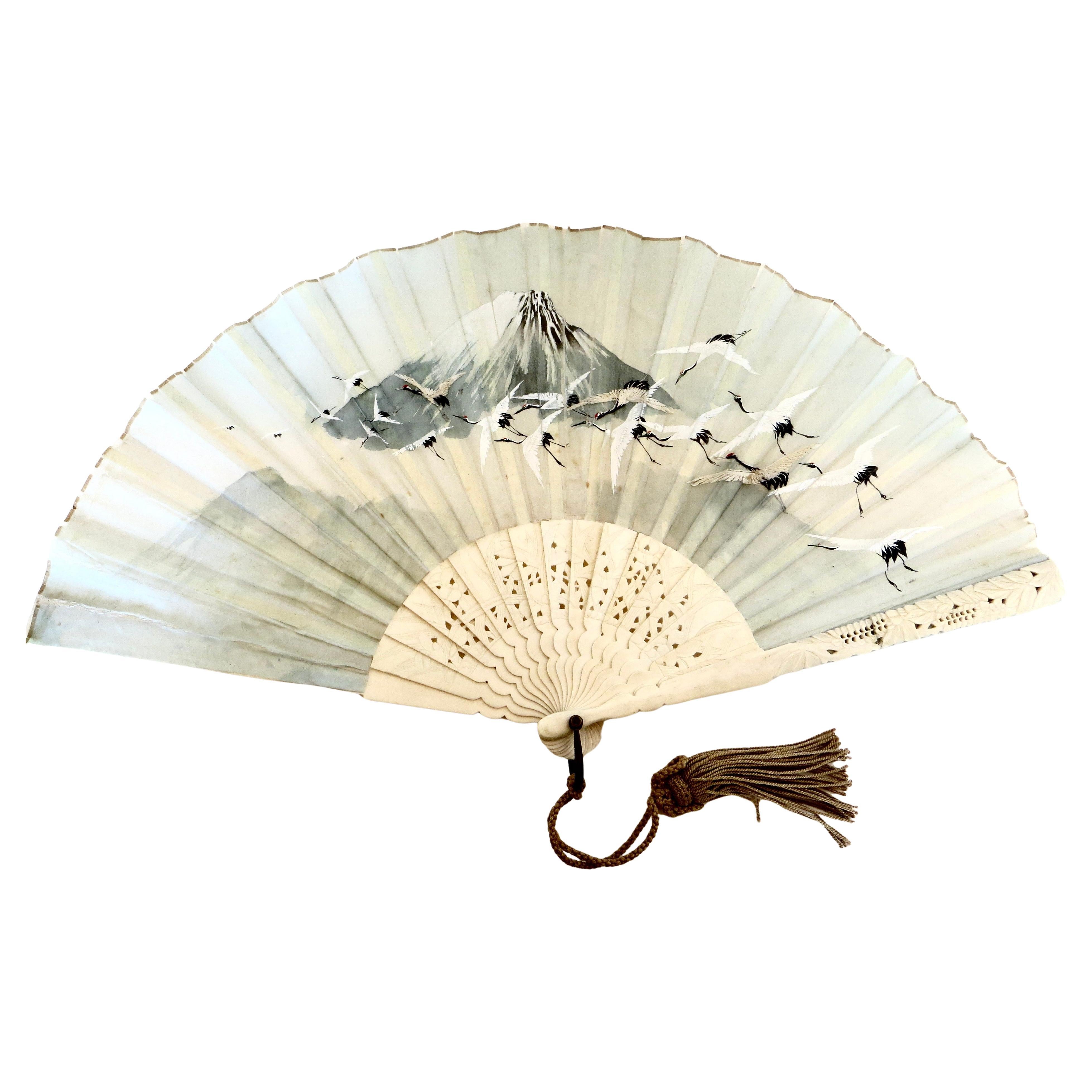 Early Hand Held Fan "Mount Fuji". Japanese Circa 1870