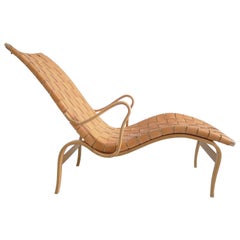 Early Hand Signed Bruno Mathsson "Pernilla Chaise" Longue in Leather Sweden 1942