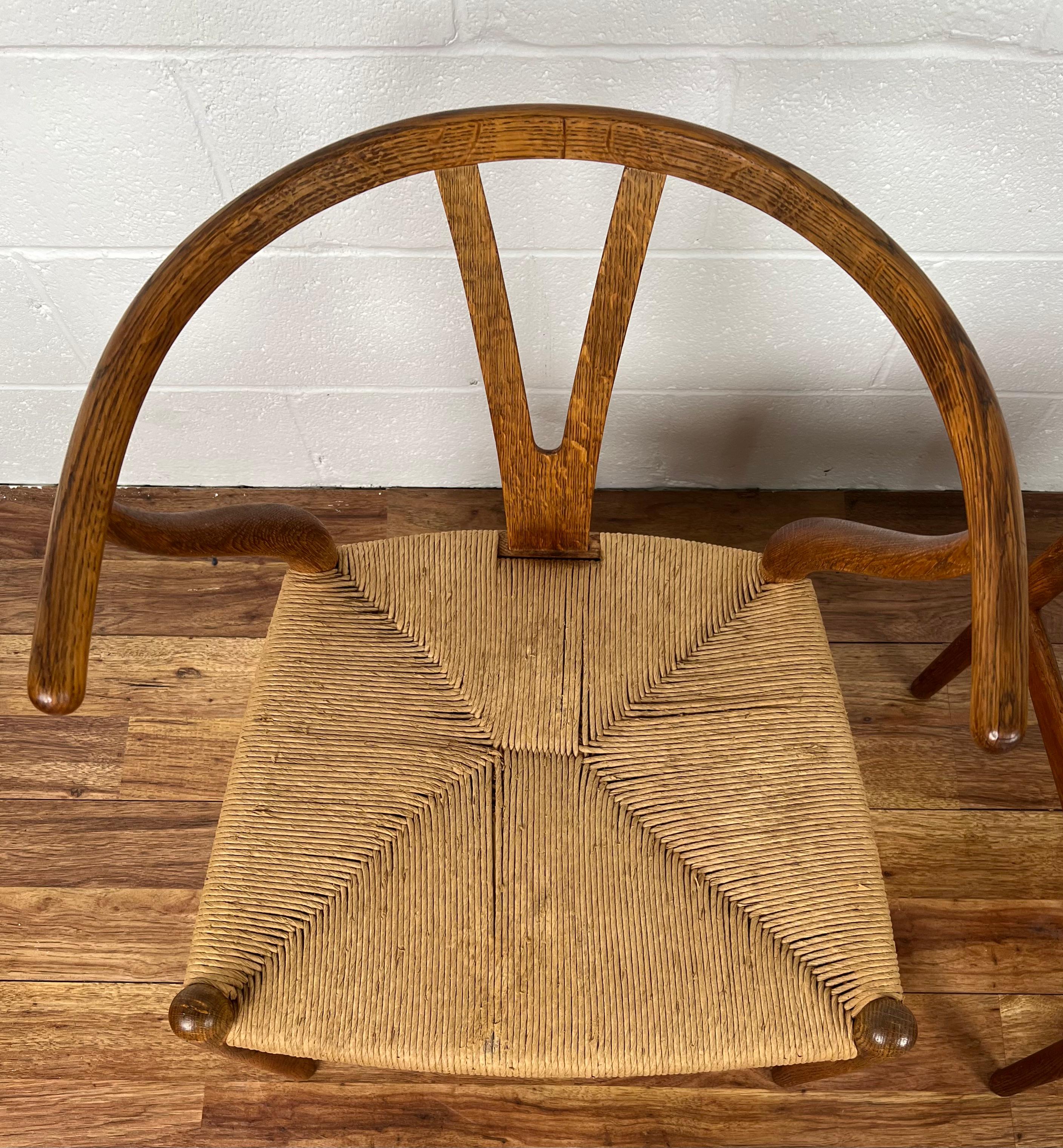 Early Hans J. Wegner Pair Oak CH24 Wishbone Chairs Carl Hansen and Sons Denmark 4