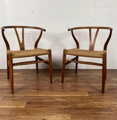 Early Hans J. Wegner Pair Oak CH24 Wishbone Chairs Carl Hansen and Sons Denmark