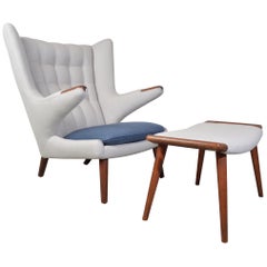 Early Hans Wegner AP-19 Papa Bear Chair and Ottoman in Teak