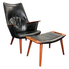 Early Hans Wegner Mama Bear Lounge Chair and Ottoman Stool Teak AP 27 Danish
