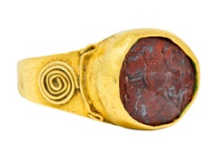 Early Hardstone Intaglio 18 Karat Gold Unisex Signet Ring