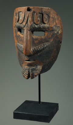 Early Hardwood Mexican Mask, Man With Moustache and Beard early 20th century