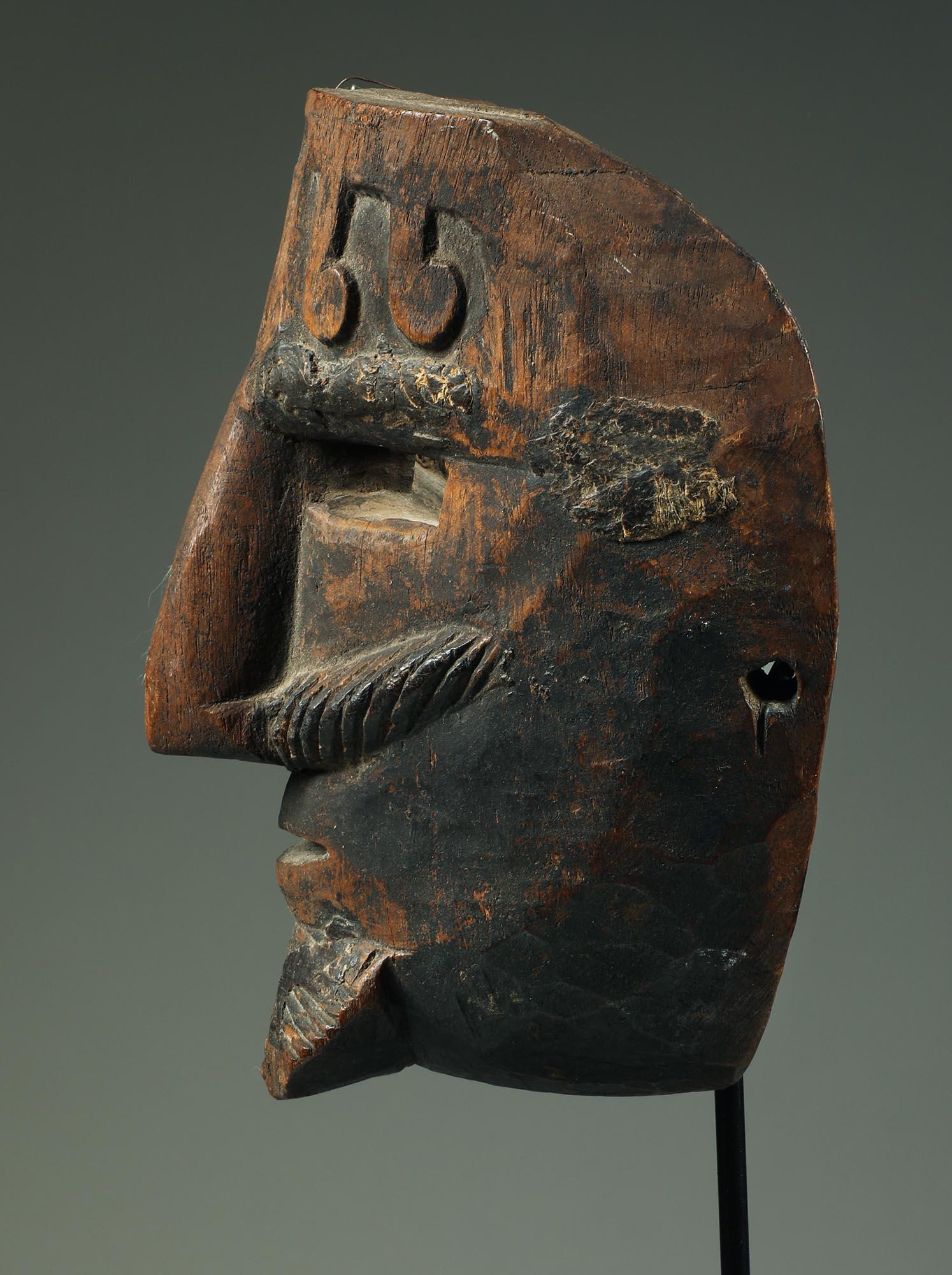 Tribal Early Hardwood Mexican Mask, Man With Moustache and Beard early 20th century For Sale