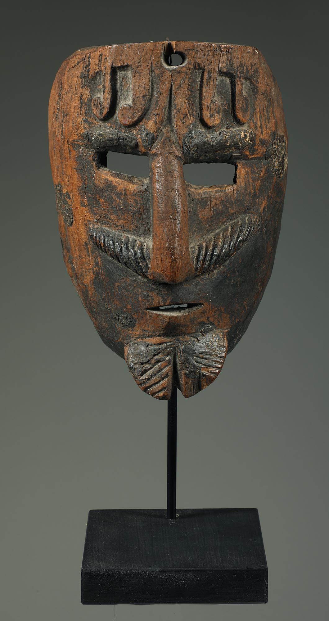 Hand-Crafted Early Hardwood Mexican Mask, Man With Moustache and Beard early 20th century For Sale