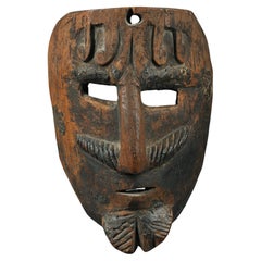 Vintage Early Hardwood Mexican Mask, Man With Moustache and Beard early 20th century