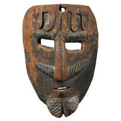 Early Hardwood Mexican Mask, Man With Moustache and Beard early 20th century