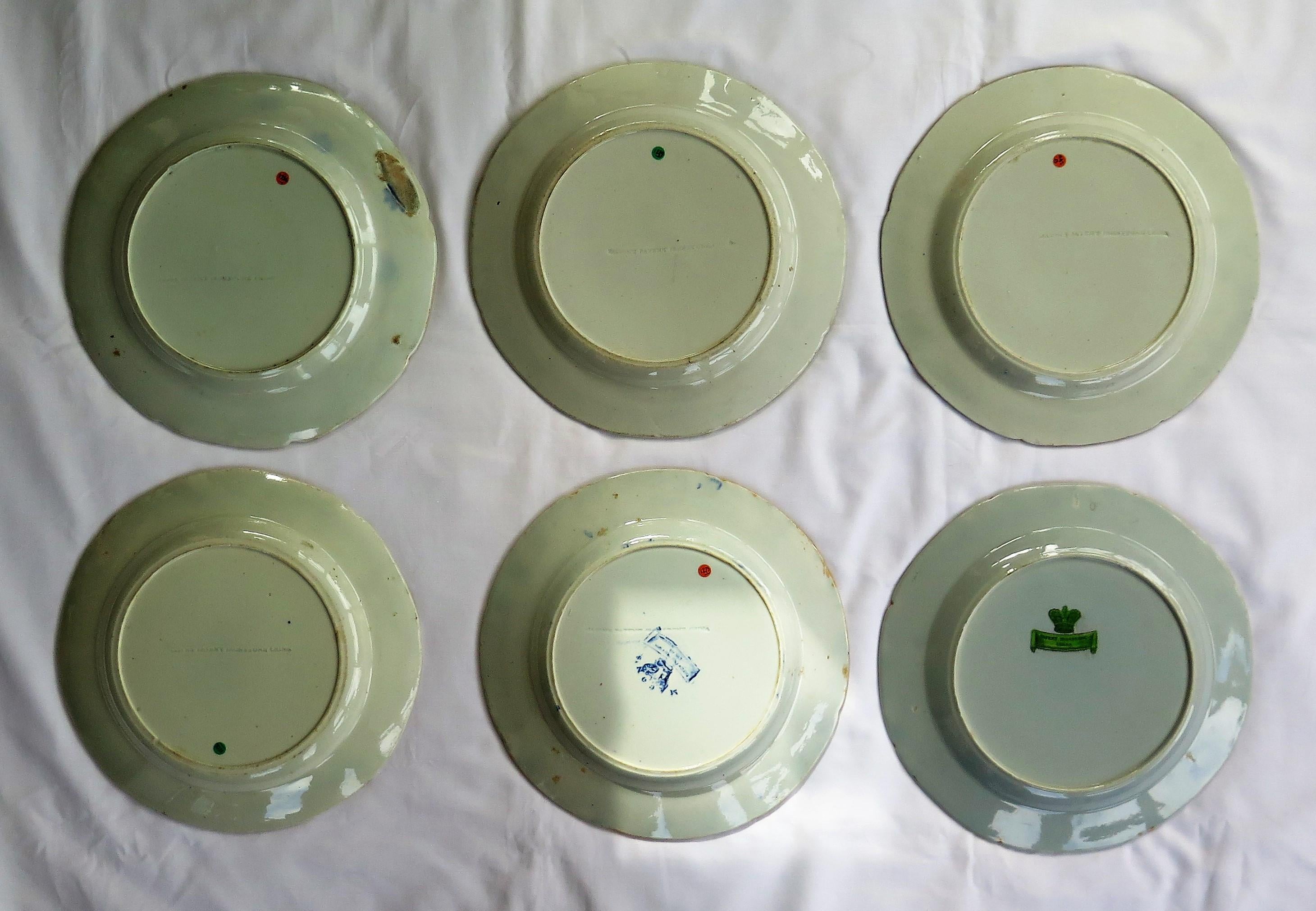 Early Harlequin Set of Six Masons Ironstone Dinner Plates, Some Rare Patterns 7