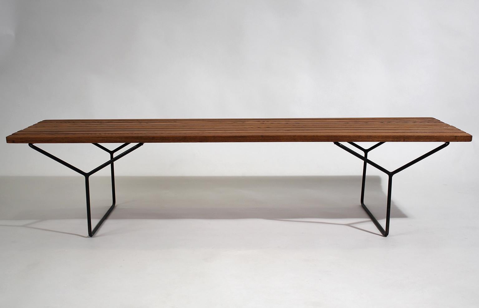 Early Harry Bertoia Wood Slat Bench for Knoll International, circa 1960 In Excellent Condition In San Diego, CA
