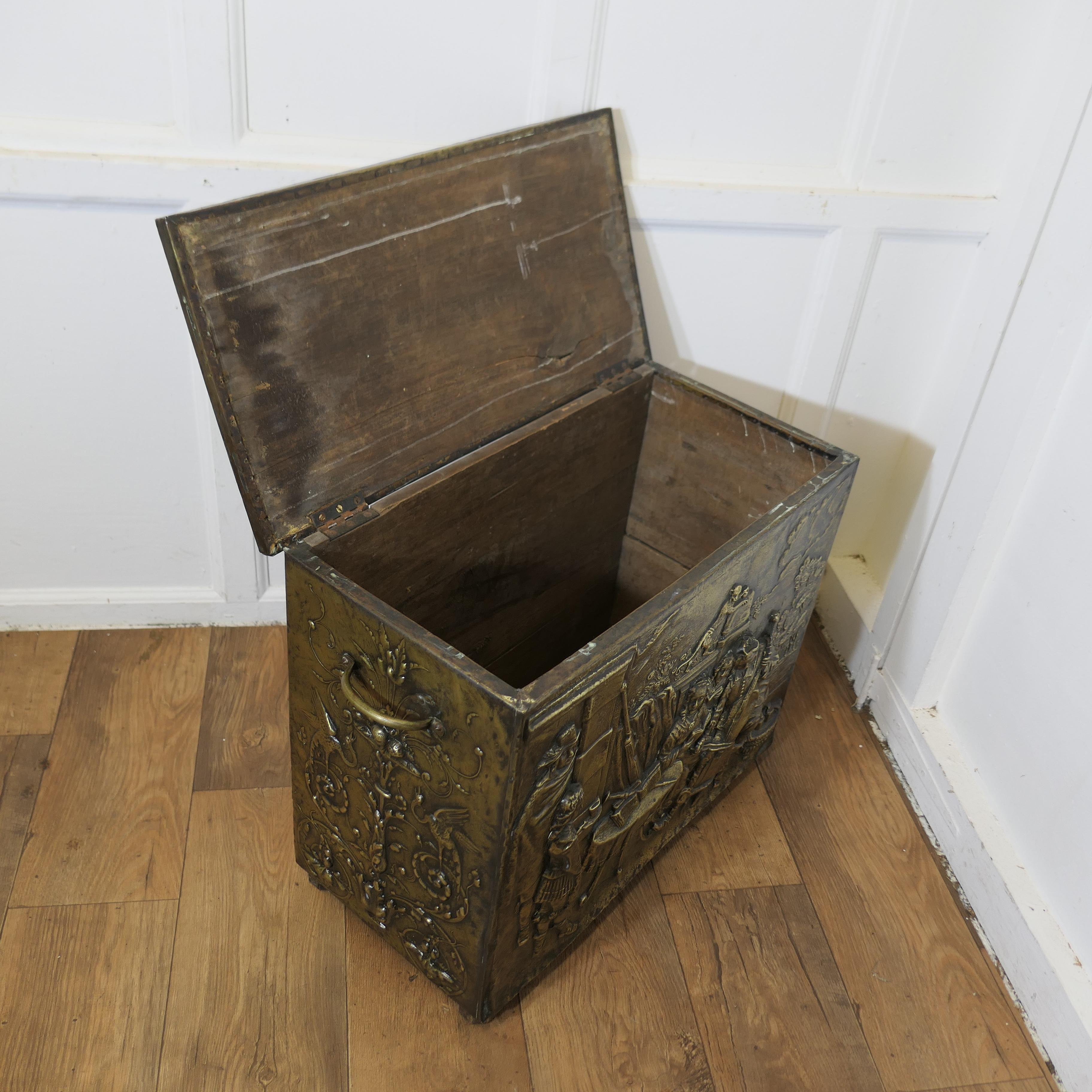 Early Heavily Embossed Brass Box  This is a large and heavy chest For Sale 5