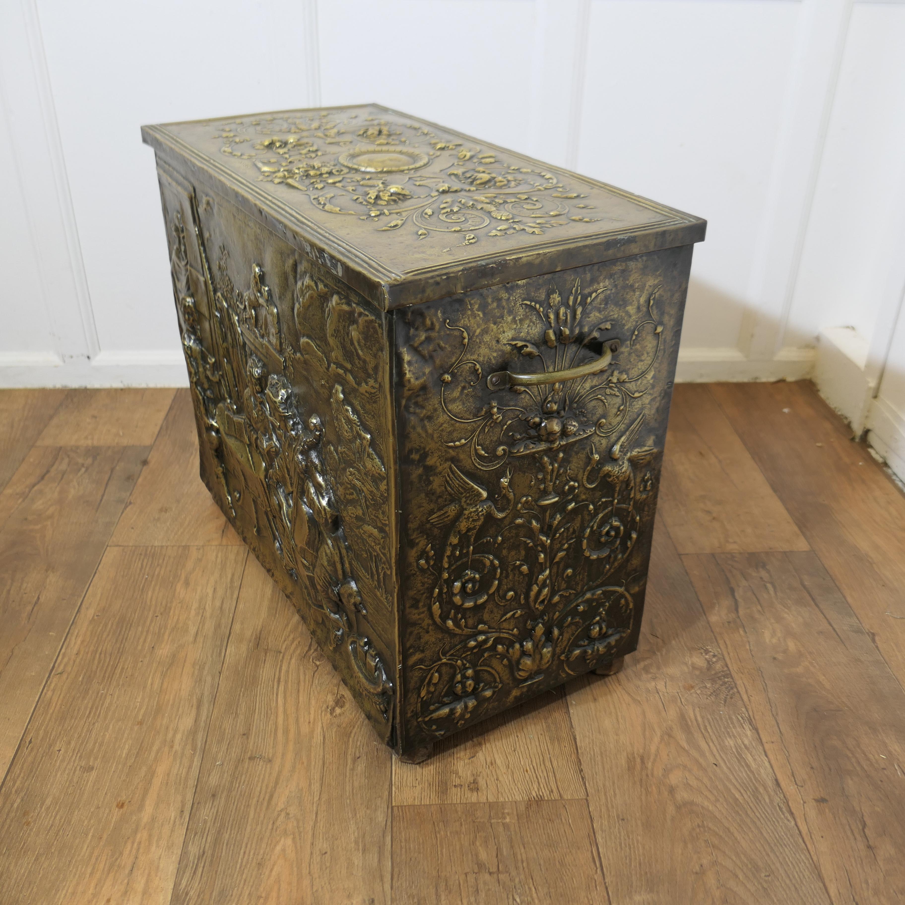 Early Heavily Embossed Brass Box  This is a large and heavy chest For Sale 1