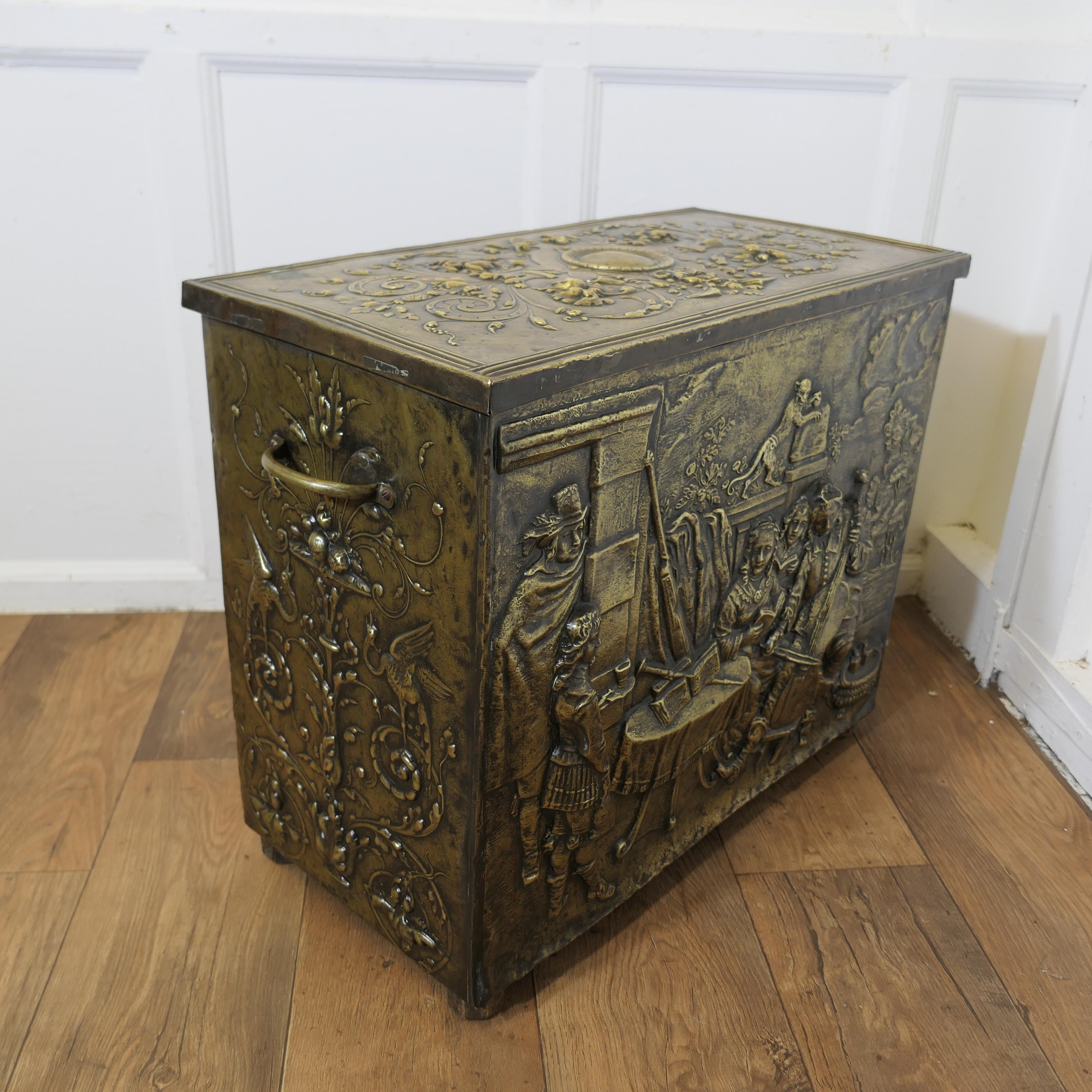 Early Heavily Embossed Brass Box  This is a large and heavy chest For Sale 3