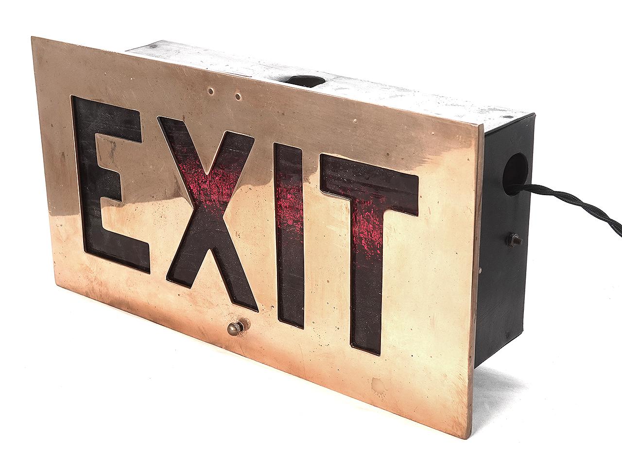 Early Heavy Bronze EXIT Signs In Good Condition For Sale In Peekskill, NY
