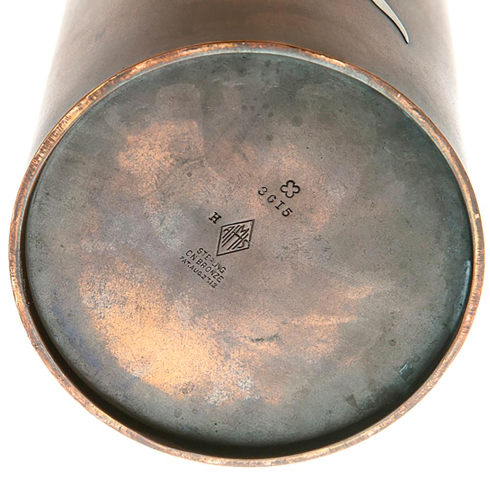 Early Heintz Art Metal Shop Sterling on Bronze Rolled Top Vase In Good Condition In Malibu, CA