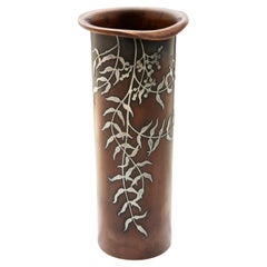 Early Heintz Art Metal Shop Sterling on Bronze Rolled Top Vase