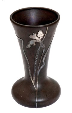 Early Heintz Bronze Vase with Sterling Silver Overlay