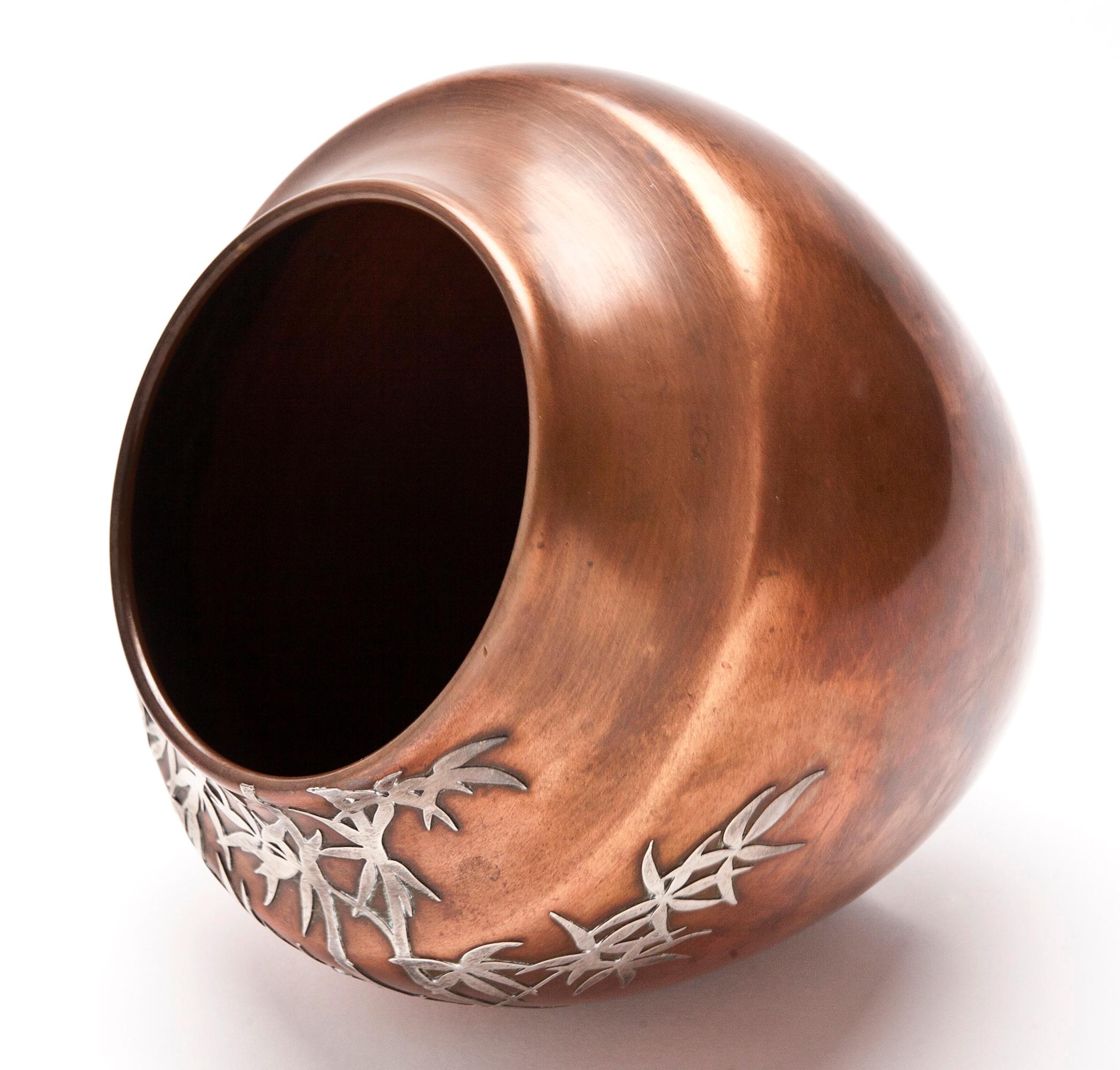 Early Heinz Bronze Jardinière / Sterling Silver Overlay In Good Condition In Malibu, CA