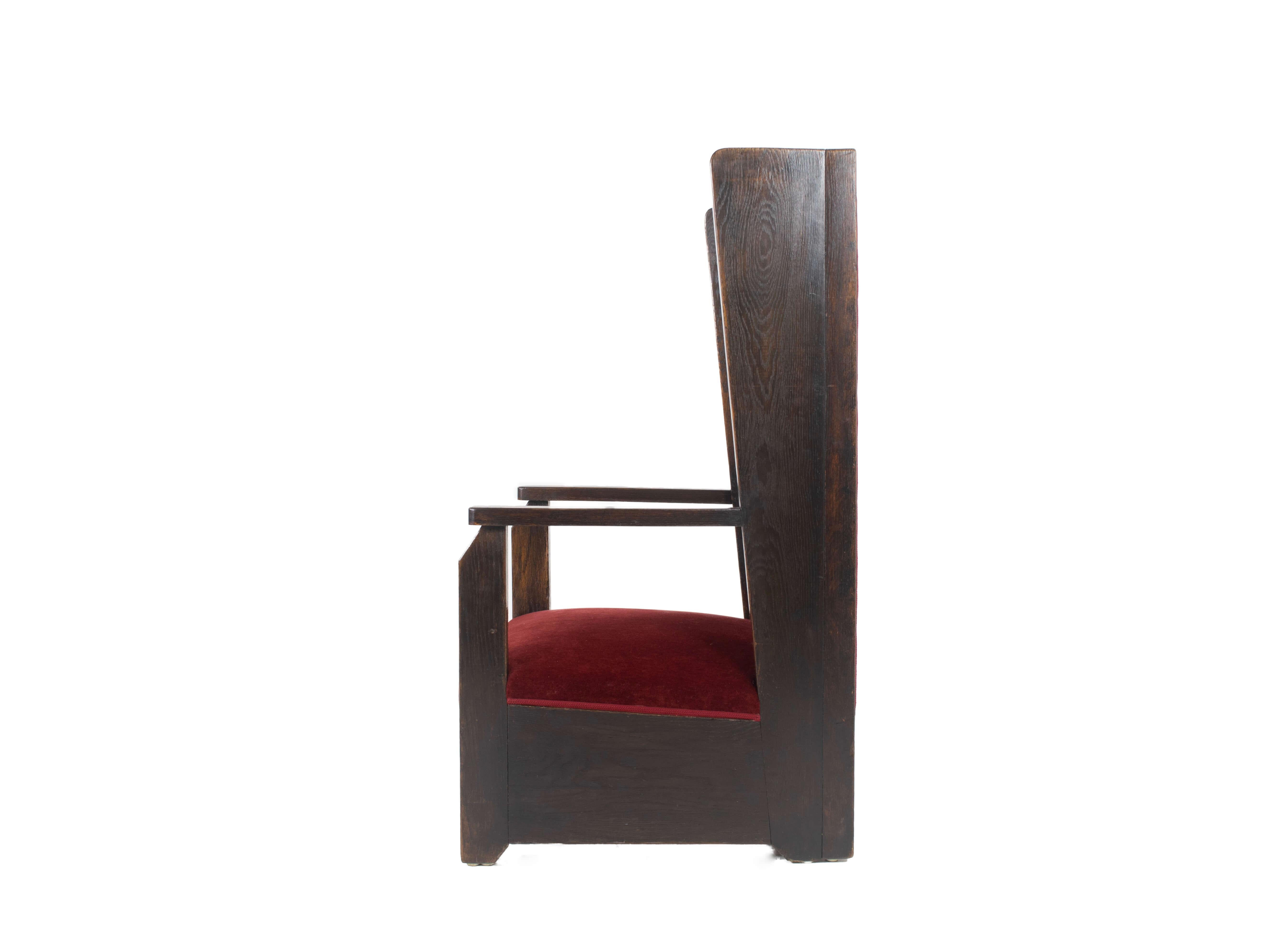 Early Hendrik Wouda arm chair The Hague school, The Netherlands 1910-1920. An important historical piece from one of the founders of the 'The Hague School'. Two experts indicated it is most probably a prototype of the chair shown in the book